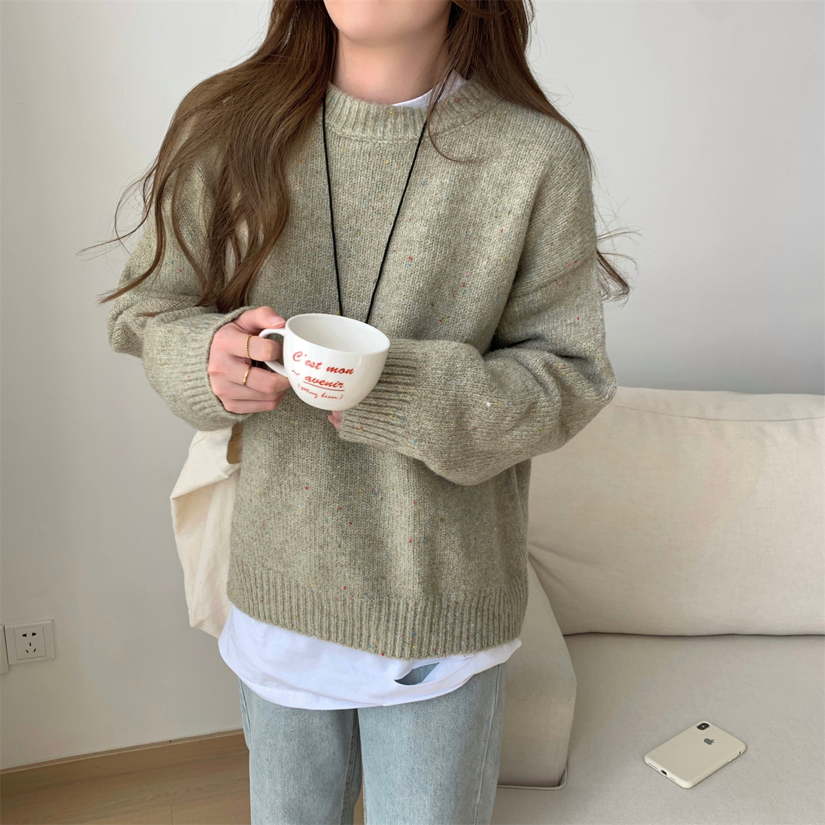實拍 秋冬韓版寬鬆套頭雪花設計感百搭疊穿北極絨針織女毛衣