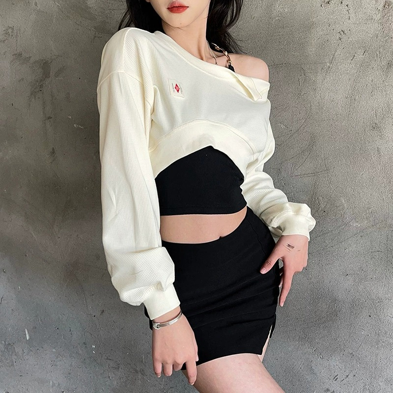 時尚超火秋季甜酷復古掛脖吊帶外搭寬鬆顯瘦長袖兩件套辣妹上衣女