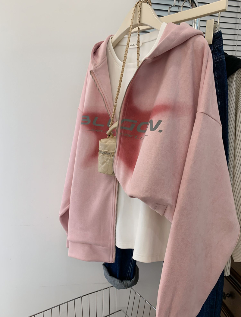 Back bag double layer hood suede 100% polyester thin sweatshirt women's hooded letter print