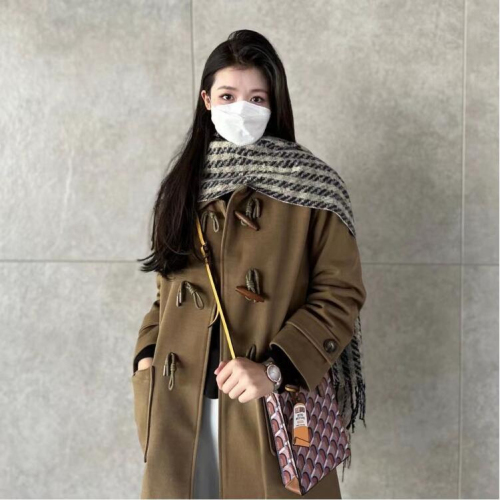 Women's  Autumn and Winter New Style Mid-Length Woolen Coat with Horn Button Japanese Style Woolen Coat for Small People