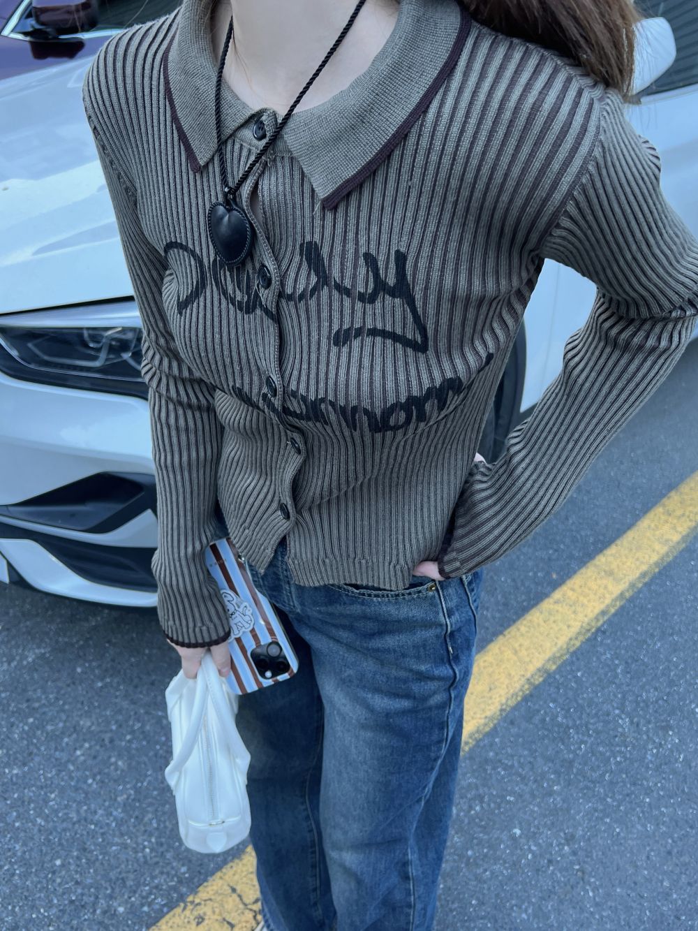 實拍三標齊美式字母polo領設計開衫毛衣外套