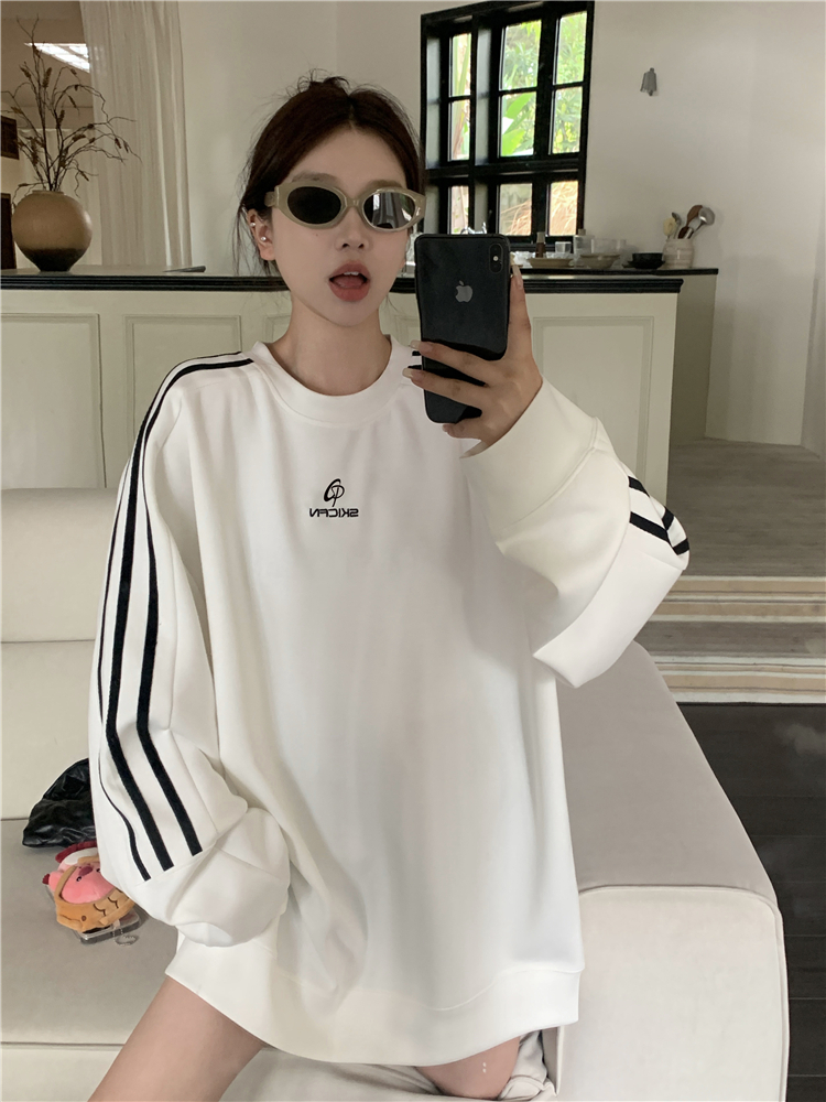 310 grams Chinese cotton compound milk silk + back collar + embroidered round neck pullover American sweatshirt for women in autumn and winter