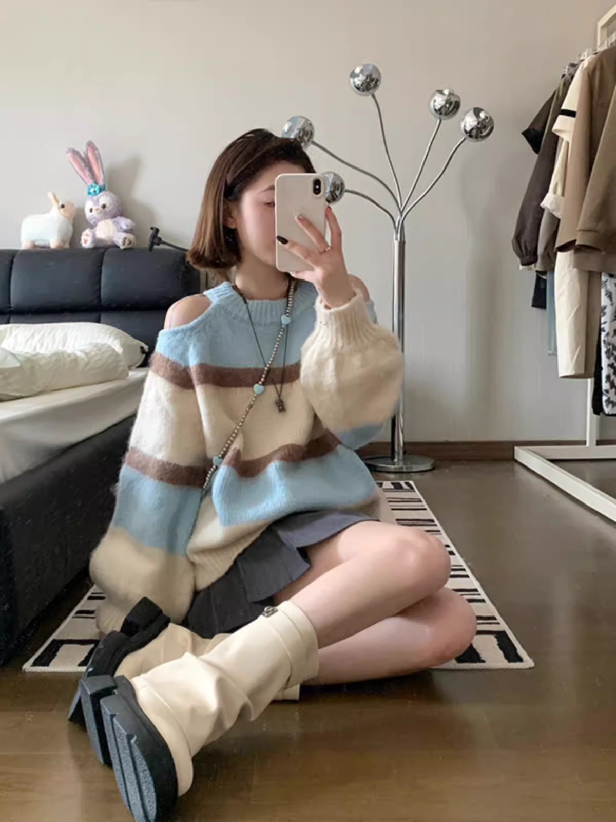 露肩套頭毛衣女韓版慵懶風軟糯小眾針織衫上衣秋冬高級感休閒外套