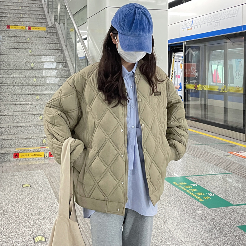 Real shot of cotton coat for women 2023 new down jacket baseball jacket winter coat design rhombus oversize cotton coat