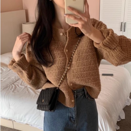 Western-style single-breasted sweater for women autumn and winter bottoming knitted cardigan  new Korean version chic temperament short jacket