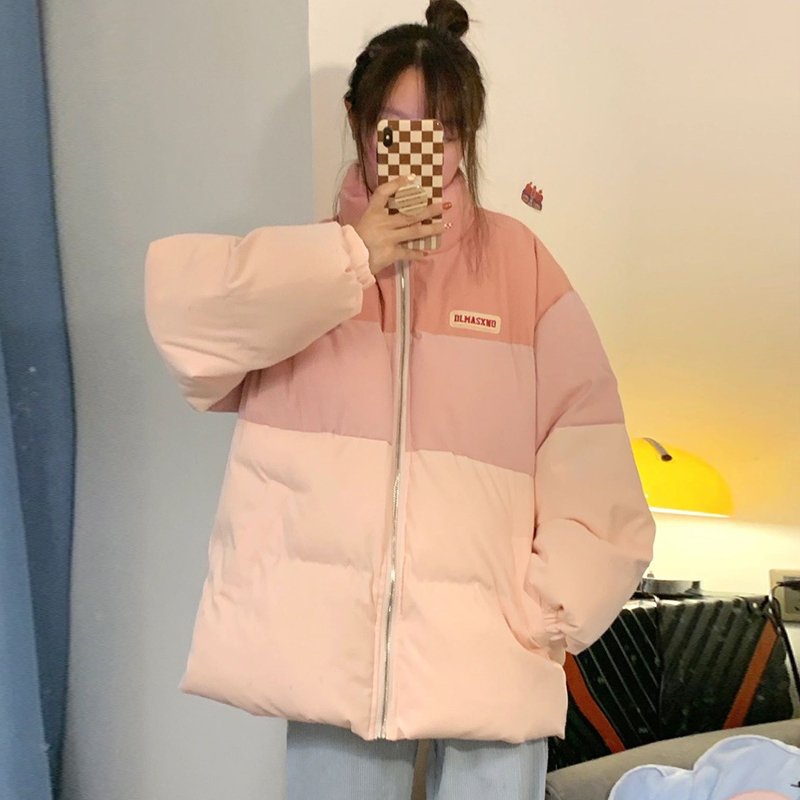橘子樹在哪兒粉色漸變立領棉服女生冬季棉襖甜美小眾設計感棉衣潮