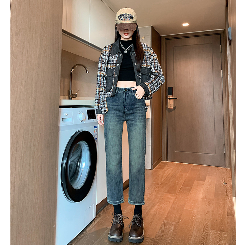 實拍2023秋季時尚復古時髦百搭顯瘦微叭牛仔褲女