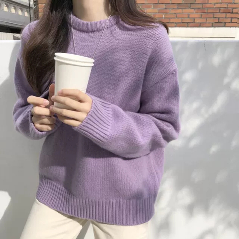 冬甜美可愛女裝毛衣新款寬鬆慵懶風外穿打底套頭針織內搭上衣女