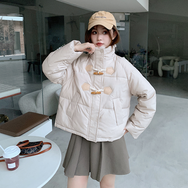 實拍瞌睡兔牛角扣麵包女服冬季加厚羽絨棉服寬鬆小個子棉衣外套