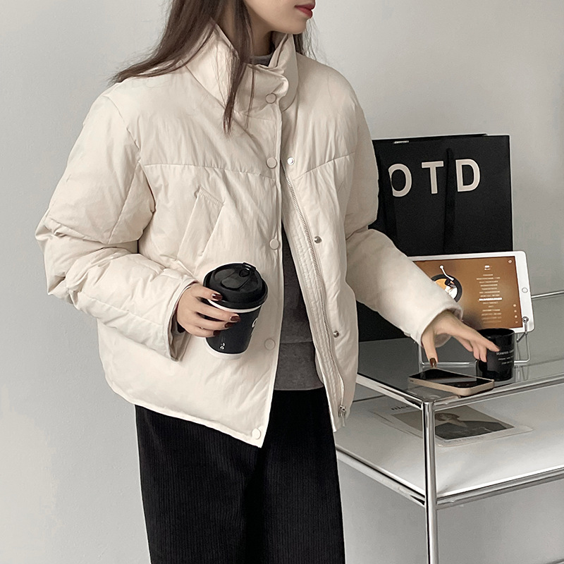 實拍~90白鴨絨短款紫色保暖立領羽絨服女韓版冬季小個子外套