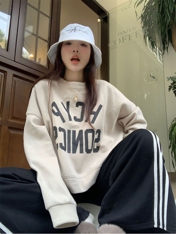 實拍 秋冬韓chic簡約加厚保暖印花衛衣+半身裙+褲子