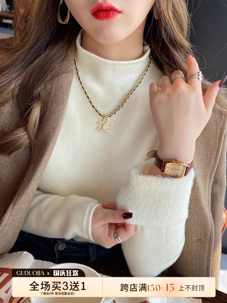 Women's winter 2023 new velvet and thickened bottoming shirt with foreign style high-end sweater black knitted top