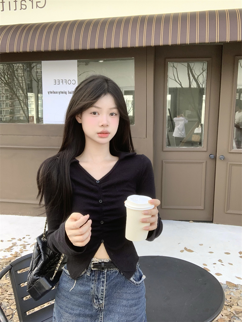 實拍  純欲辣妹修身長袖針織衫設計感上衣