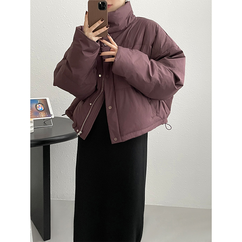 Actual shot~90 white duck down cloud European bag stand collar niche sauce purple down jacket women's loose silhouette jacket