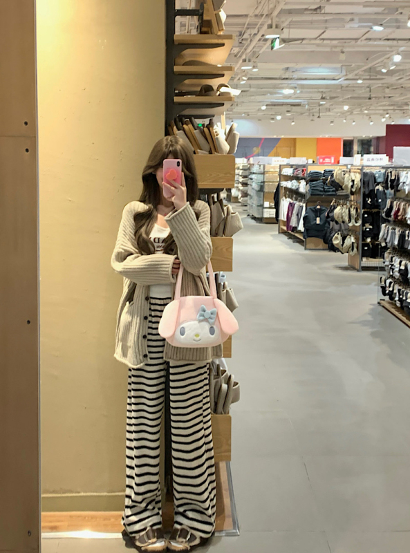 實拍 萬能條紋毛巾料褲+慵懶休閒寬鬆外套