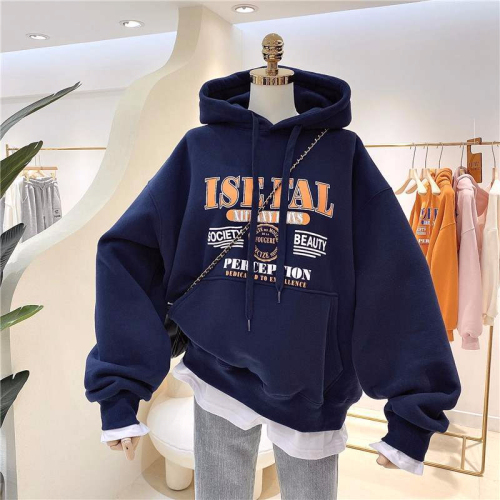  New Casual Loose Women's Clothing, Velvet 250g / Large Hooded Autumn and Winter Sweater Women's Velvet