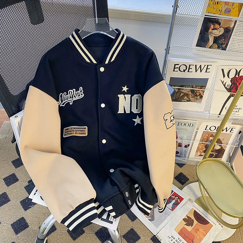 首發實拍 華棉復牛奶絲310克特大碼300斤後包領刺繡棒球服外套