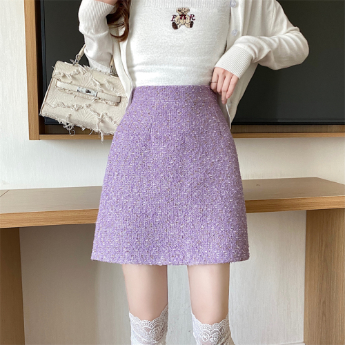 Actual shot~A-line skirt for women, small fragrant hip skirt, autumn and winter skirt, hip skirt, white short skirt