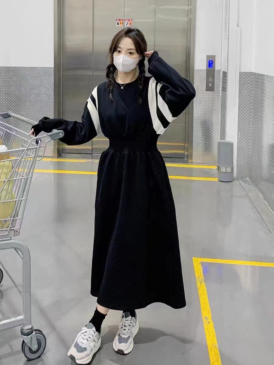 Thickened dress women's sweatshirt long-sleeved versatile slim mid-length long skirt