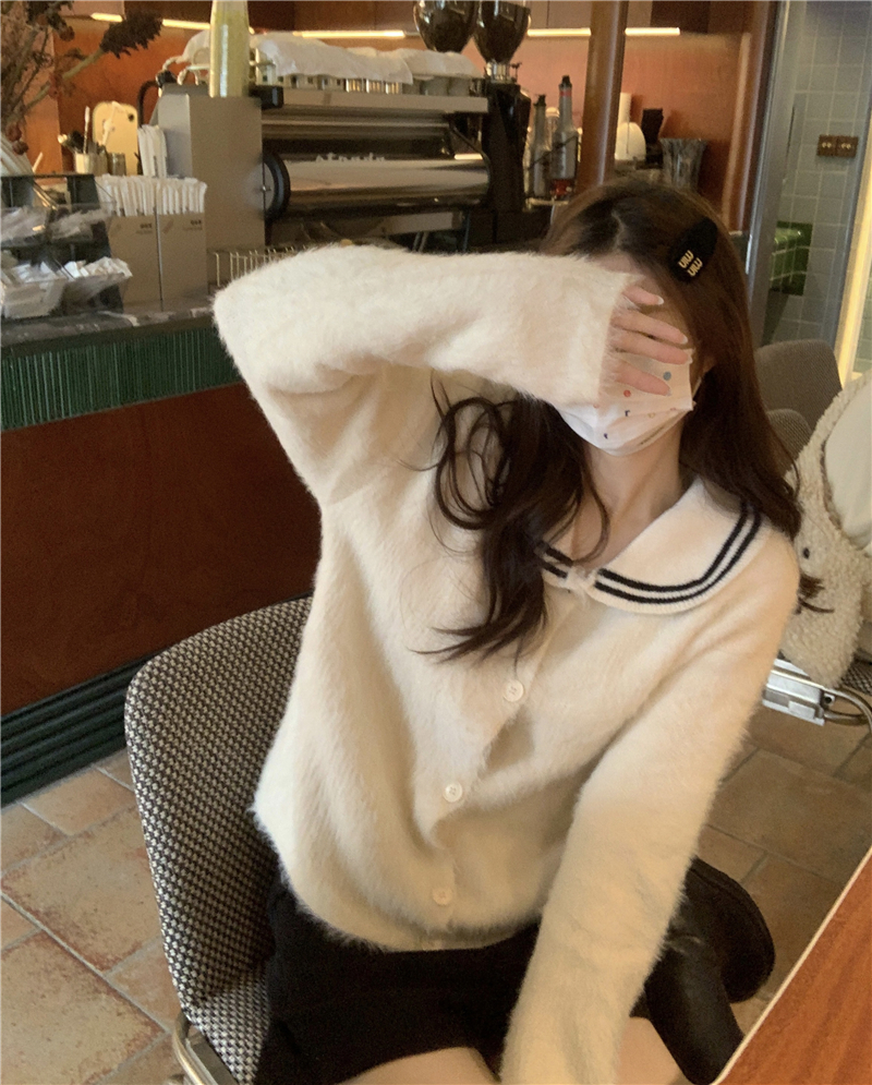 Actual shot ~Cheese Trap Warm, soft and waxy imitation mink knitted sweater cardigan jacket