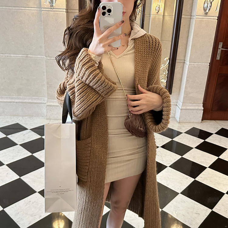 IN MIMIFACE 毛衣外套女秋冬新款寬鬆外穿設計感長袖針織開衫上衣