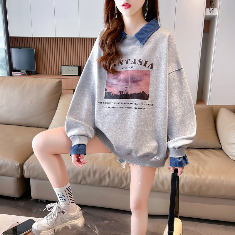 首發實拍華棉複合貝貝絨 牛仔領衛衣女加絨加厚
