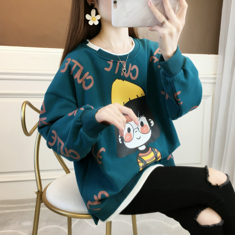 實拍複合330克加絨加厚假兩件衛衣女字母減齡秋冬網紅