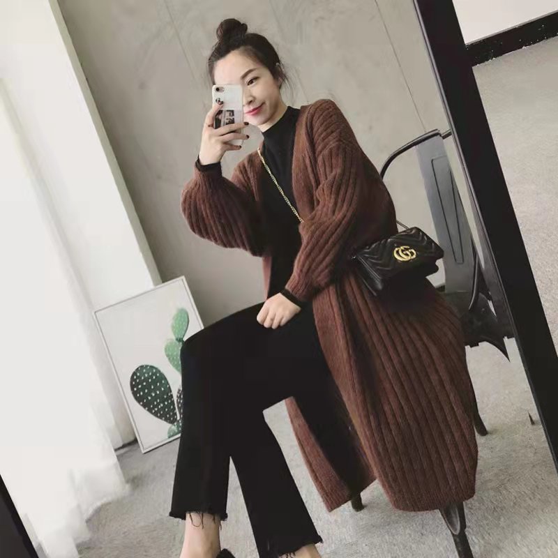 春秋新款韓版中長款慵懶風長袖毛衣寬鬆外穿針織開衫外套女厚