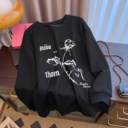 Real shot Chinese cotton composite autumn and winter Korean style velvet pullover sweatshirt for women cartoon print casual loose large size top