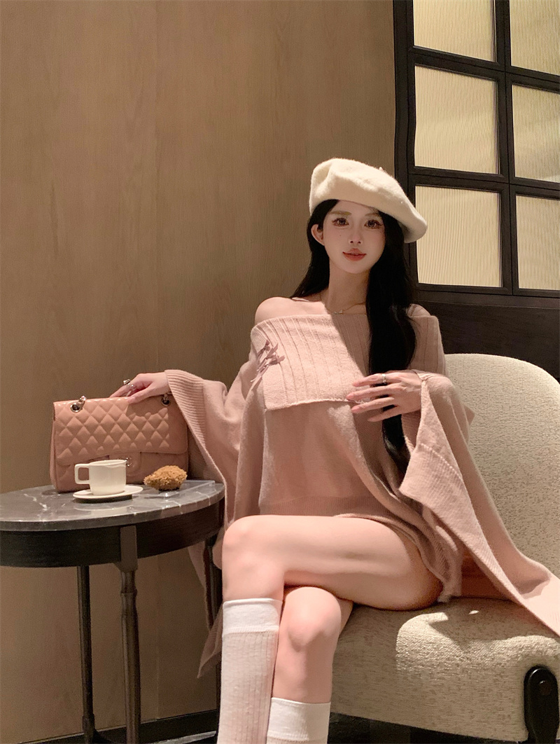 實拍 針織衫女秋冬慵懶寬鬆百搭斗篷毛衣寬鬆上衣外套