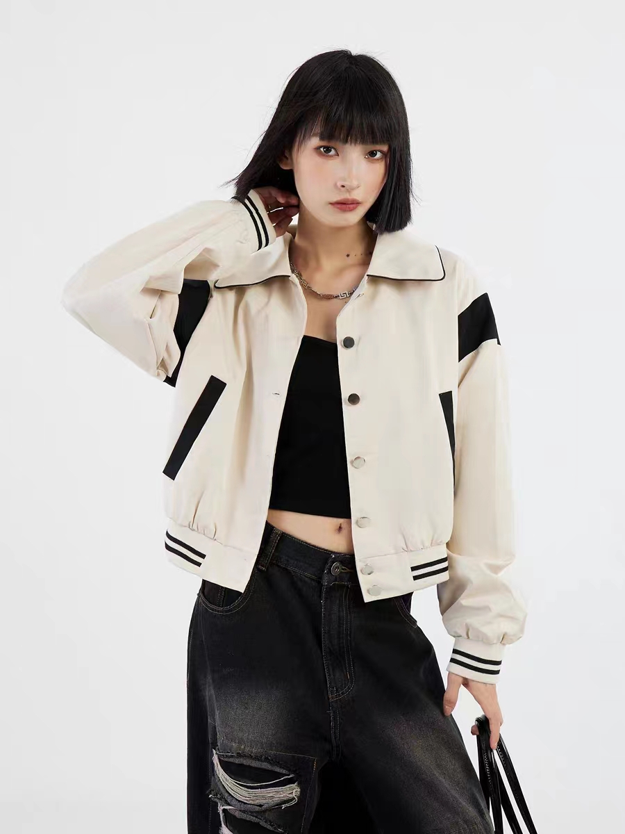 2023新款設計感撞色拼接小個子棒球服外套女早秋顯瘦夾克外套女裝
