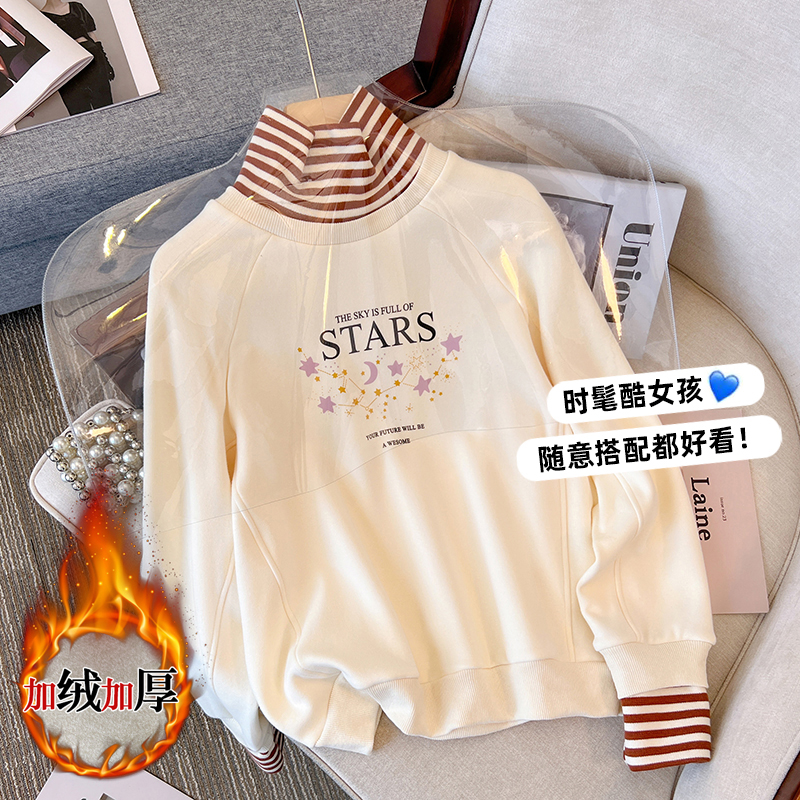 半高領假兩件衛衣女秋冬2023年新款韓版寬鬆加絨加厚毛衣外套上衣