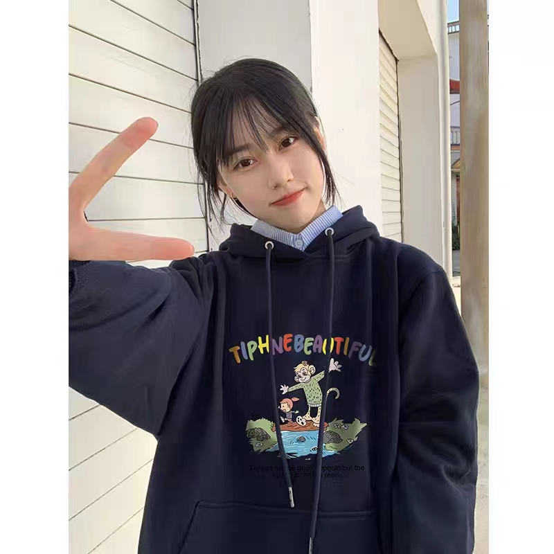 薄款華棉牛奶絲 加絨華棉銀狐絨 印花衛衣女連帽簡約高級感上衣