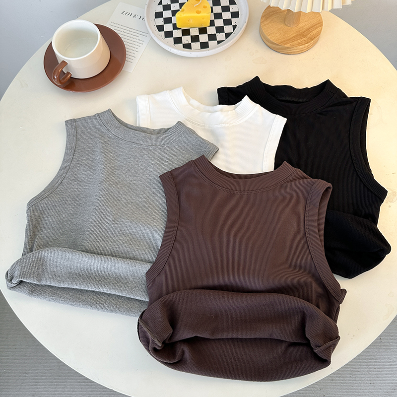 Real shot gray sleeveless camisole autumn and winter black velvet inner warm slim short top trendy