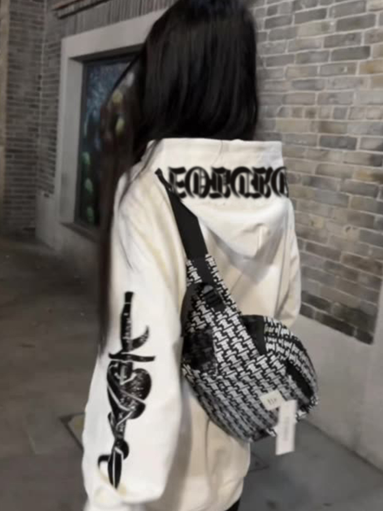 後包領雙層帽不起球配棉螺口 仿棉華棉複合310剋薄款衛衣女印花