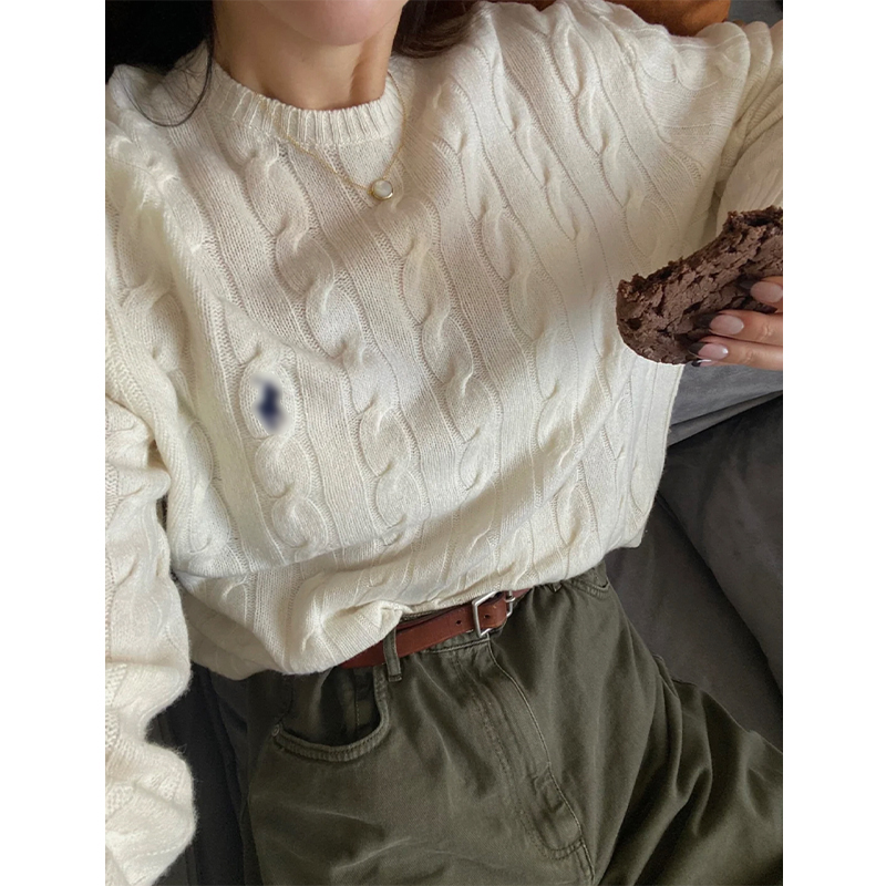 RL crimped cashmere sweater for women loose new style 2023 autumn and winter lazy style pony embroidery retro knitted sweater