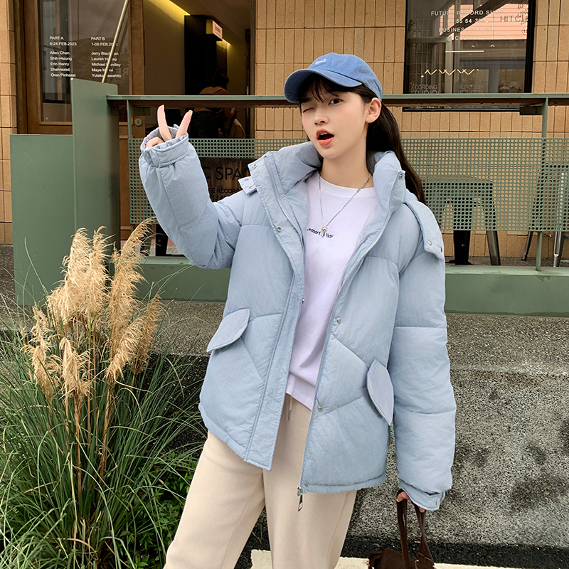 實拍羽絨棉服女短款2023冬季韓版新款連帽棉衣學院風加厚棉襖外套