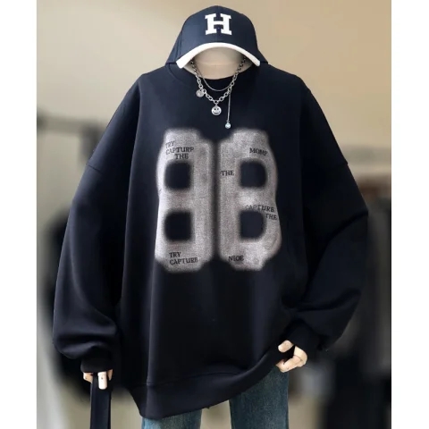 Fish scale 8515 letters simple casual round neck sweatshirt for women salt loose autumn and winter coat lazy style