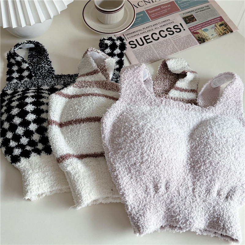 Actual shot~Autumn and winter thickened woolen fleece bra-free thermal vest fixed one-cup base heating garment