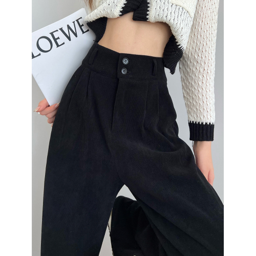 Chenille wide-leg pants for women in fall and winter plus velvet 2023 new floor-length straight high-waisted black suit pants