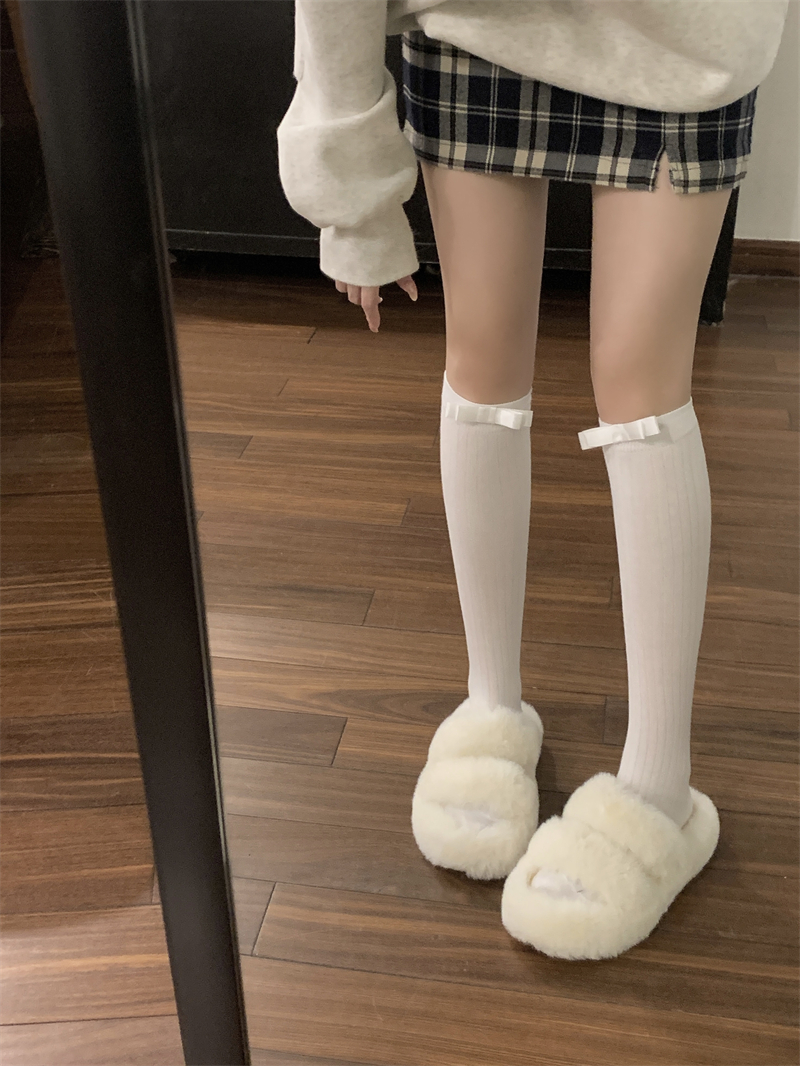 實拍價 蝴蝶結襪子女中筒長筒堆堆襪可愛日系芭蕾風jk小腿襪