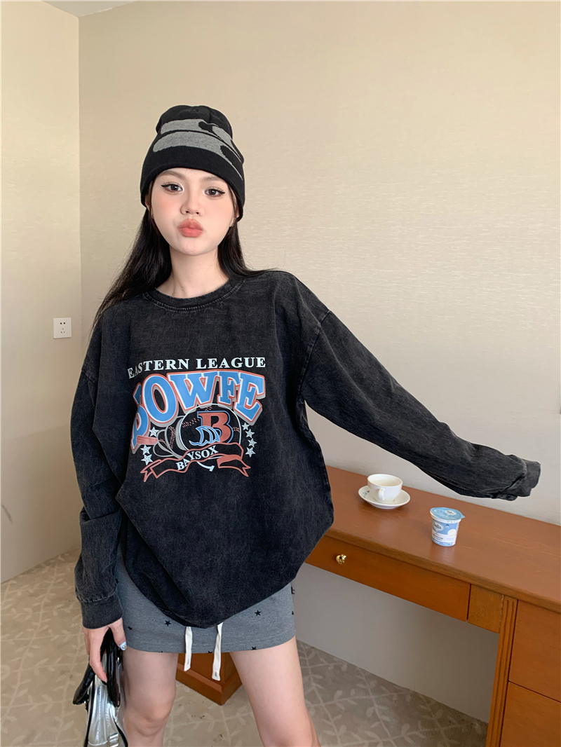實拍 美式復古高街設計感做舊水洗衛衣