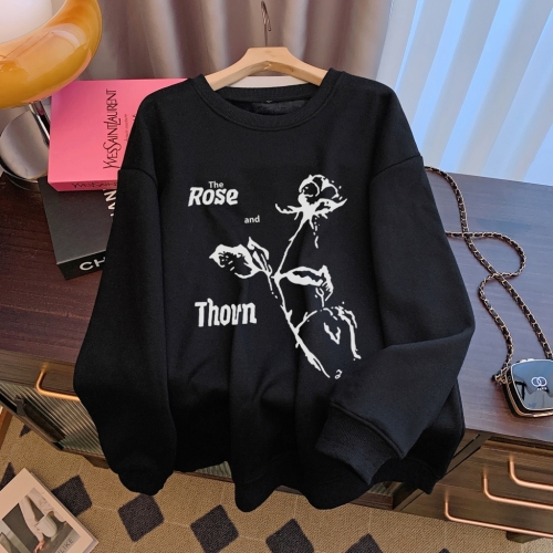 Real shot Chinese cotton composite autumn and winter Korean style velvet pullover sweatshirt for women cartoon print casual loose large size top