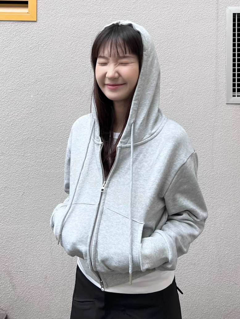 後包領雙帽不起球棉螺口 仿棉華棉複合310剋薄款衛衣女燙鑽雙鏈頭