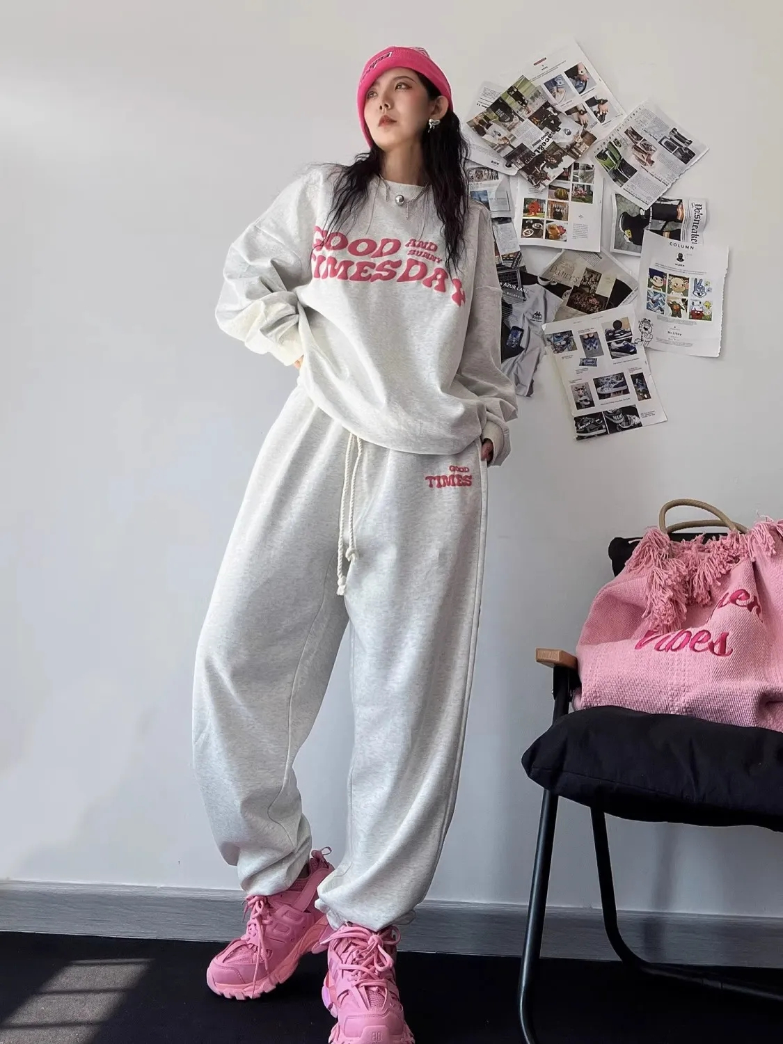 美式運動服套裝女學生春秋寬鬆時尚洋氣衛衣網紅街頭休閒兩件套潮