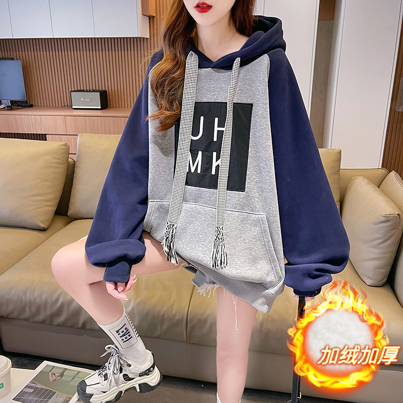首發實拍純棉華棉複合銀狐絨 | 後包領 | 韓版中長款衛衣女
