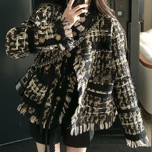小香風外套韓系穿搭鹽系富家千金風黑金流蘇別致秋季2023新款女裝