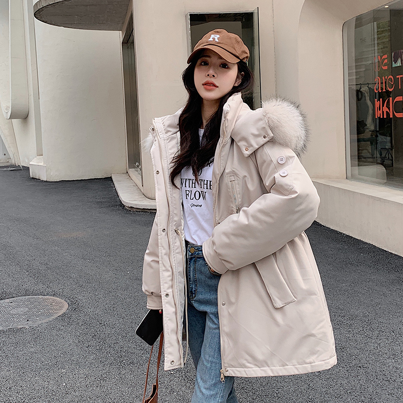 實拍2023新款加厚棉衣女派克服冬季韓版女中長款大毛領羽絨棉服