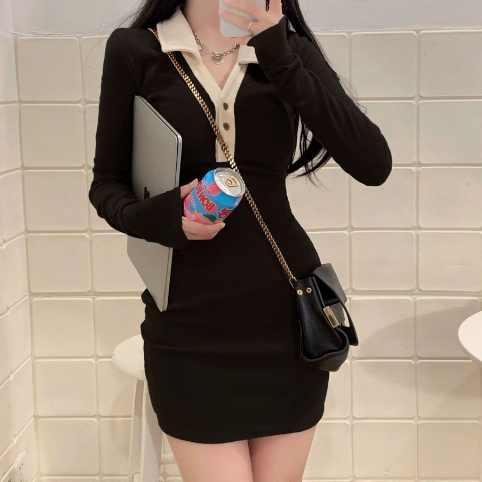性感辣妹polo連衣裙女春秋新款小個子純欲風收腰顯瘦包臀短裙裙子