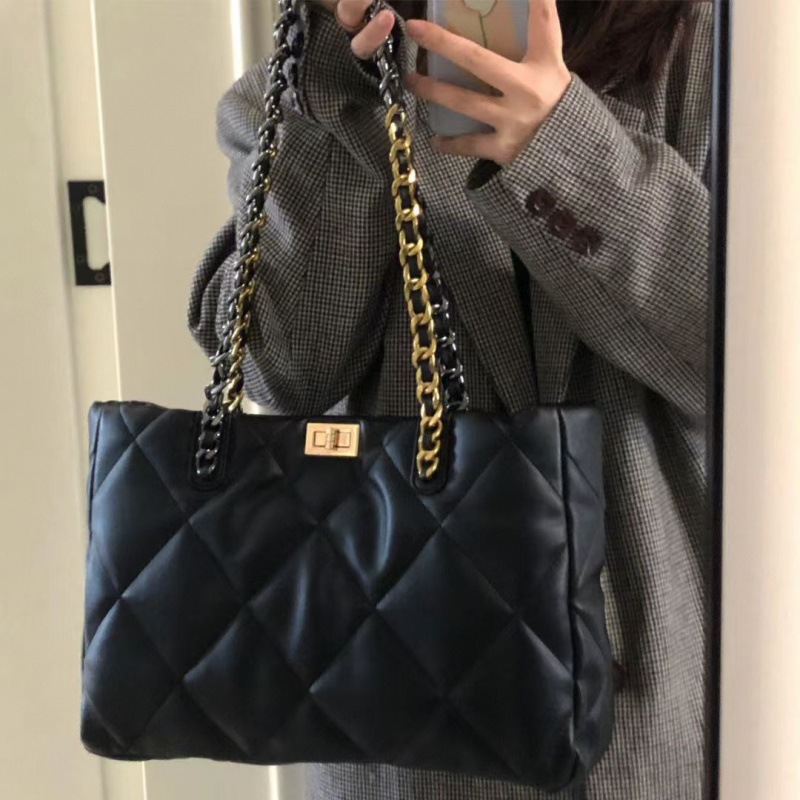 Tote bag Korean style bag women's large capacity bag commuting to class shoulder bag rhombus retro versatile temperament hot